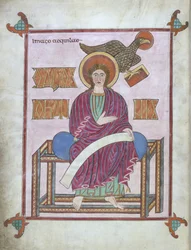 St. Johannes mit seinem Symbol, aus den Lindisfarne Evangelien, 710-721