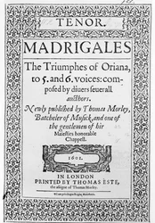 Umschlag zum Tenorpart von The Triumphes of Oriana, veröffentlicht von Thomas Este, 1601