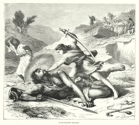 David tötet Goliath (Gravur)