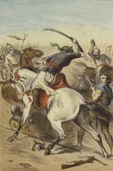 Niederlage der Anhänger von Walter dem Heimatlosen (farbige Gravur)