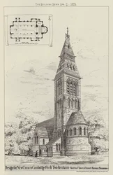 Entwurf für eine neue Kirche, Cambridge Park, Twickenham, Skizze von Turm und Chor