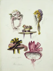 Entwürfe für Regency-Hüte, 1828