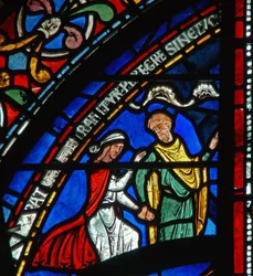 Detail aus dem Wunderfenster, das die Geschichte von Juliana von Rochester darstellt (Buntglas)
