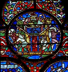 Detail des St. Alphege-Fensters, das die Belagerung von Canterbury zeigt (Detail)