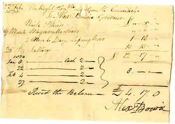Devonshire MSS AS 3101, Folio aus einem Bündel von Rechnungen, beglichen von Pinder Simpson für Lord George Cavendish, einschließlich der Rechnung von Alexander Bowie