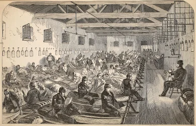 Schlafsaal im Coldbath Fields-Gefängnis, Illustration aus The Criminal Prisons of London and Scenes from Prison Life von Henry Mayhew und John Binny, veröffentlicht 1862