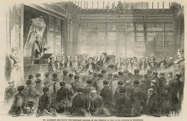 Dr. Alderson hält die Harveian Oration im Theater des Royal College of Physicians