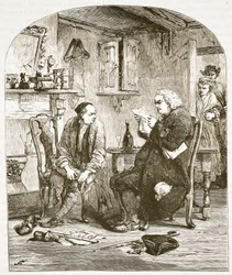 Dr. Johnson liest das Manuskript des Pfarrers von Wakefield, Illustration aus Cassells Illustrierter Geschichte Englands