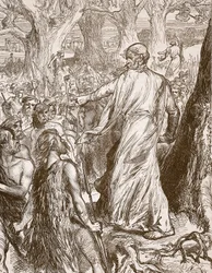 Druiden, die die Briten zur Opposition gegen die Landung der Römer anstiften, Illustration aus Cassells Illustrierter Geschichte Englands