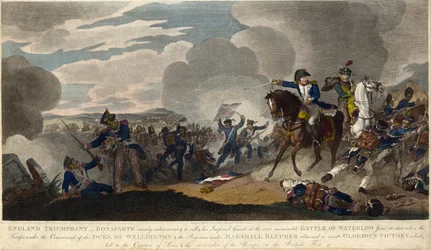ENGLAND TRIUMPHANT. Napoleon versucht, die kaiserliche Garde in der Schlacht von Waterloo zu sammeln, ca. 1815 (Gravur)
