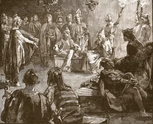 Edwin von Northumbria und christliche Missionare, Illustration aus Cassells Illustrierter Geschichte Englands