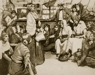 Elizabeth Fry spricht zu den Gefangenen auf einem Sträflingsschiff