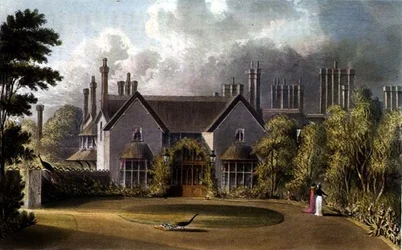 Eingangsfront des Häuschens Seiner Majestät, Windsor Great Park, aus R. Ackermanns 