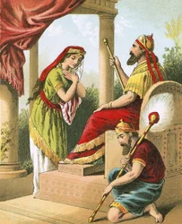 Esther lädt König Ahasverus zu einem Bankett ein