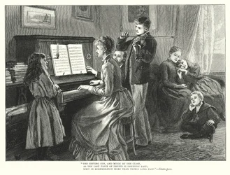 Familie spielt zusammen Musik (Gravur)