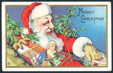 Weihnachtsmann liefert Spielzeug aus, Weihnachtskarte