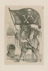 Vater Thames schwenkt einen Totenkopf und gekreuzte Knochen