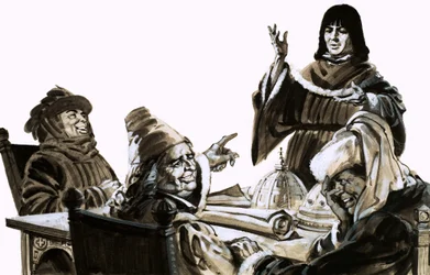 Filippo Brunelleschi spricht mit Stadtbeamten in Florenz