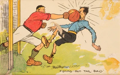 Ball abwehren, montierte Postkarte