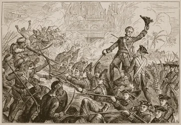 Fletchers Verteidigung des Redoubts bei Tanjore, Illustration aus Cassells Illustrierter Geschichte Indiens von James Grant, veröffentlicht 1879