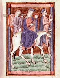 Flucht nach Ägypten Seite aus einem englischen Manuskript des 13. Jahrhunderts Venedig, Biblioteca Marciana