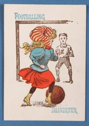 Fußballspielende Tochter, aus dem Happy Families-Kartenspiel, ca. 1890-1900