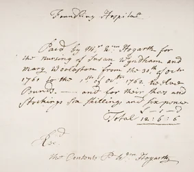Quittung des Findelhauses, unterschrieben von William Hogarth