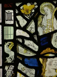 Fragmente einschließlich eines jungen Heiligen mit einem Vogel