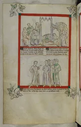 Aus der Geschichte von Gideon (Jeroboal), Detail einer Manuskript-Illumination aus dem Queen Mary Psalter, MS Royal 2 B VII, f. 37v