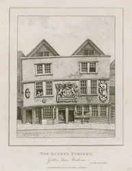 Vorderseite des Fortune Theatre, wie es 1800 aussah, nachdem es in ein Geschäft umgewandelt wurde