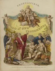 Frontispiz aus einer Familienbibel (Farblithografie)