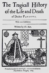 Frontispiz der Tragischen Geschichte des Lebens und Todes von Doktor Faustus, von Christopher Marklin, ca. 1616