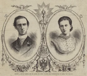 Georg I., König von Griechenland, und seine Königin, Großherzogin Olga Konstantinowna von Russland (Stich)