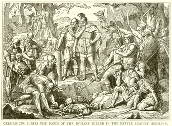 Germanicus begräbt die Gebeine der in der Schlacht gegen Hermann getöteten Römer