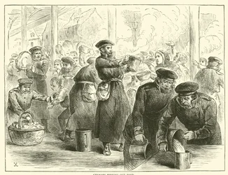 Deutsche verteilen Lebensmittel, Januar 1871