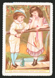 Mädchen und Junge angeln mit Rute