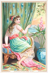 Mädchen sitzt am Fenster, Weihnachtskarte