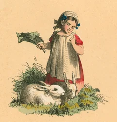 Mädchen mit ihren Kaninchen