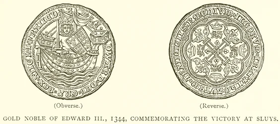 Goldene Noble von Edward III, 1344, zur Erinnerung an den Sieg bei Sluys
