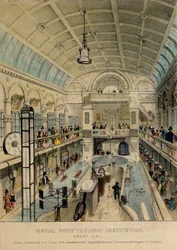 Große Halle der Royal Polytechnic Institution, Regent Street, gedruckt von G.J. Cox, um 1840