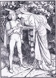 Guenevere schickt ihren Pagen zu Lancelot um Hilfe, Illustration aus 
