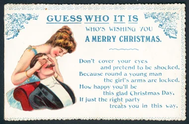 Wer ist es? Dame neckt Mann! Weihnachtskarte