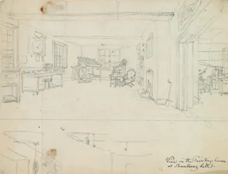 Handgezeichnete Skizze des Druckhauses, Strawberry Hill, London