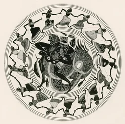 Herakles ringt mit Triton (Gravur)