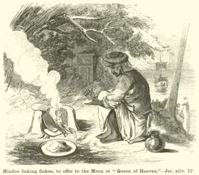Hindus backen Kuchen, um sie dem Mond oder der Himmelskönigin zu opfern, Jeremia, xliv, 17