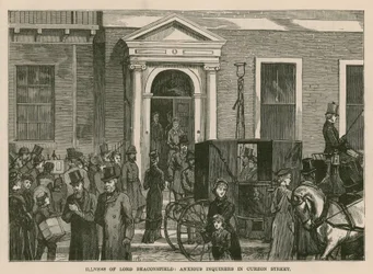 Krankheit von Lord Beaconsfield: besorgte Fragesteller in der Curzon Street, London