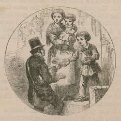 Illustration eines Postboten bei der Zustellung von Post