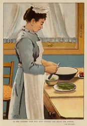 In der Küche war Jane damit beschäftigt, die Bohnen für das Abendessen zu schneiden