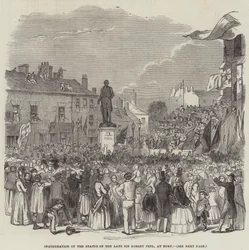 Einweihung der Statue des verstorbenen Sir Robert Peel in Bury (Gravur)