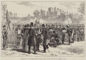 Inspektion des Freiwilligen Sanitätskorps im Garten des Lambeth Palace (Gravur)